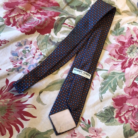 HARDY AMIES London Tie Floral Geometric 100% Silk Tie Classic Slim Career Casual - Picture 7 of 12